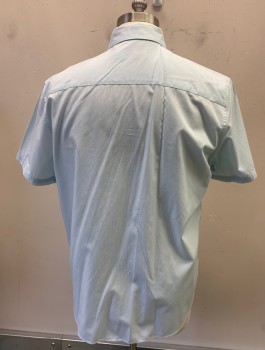 Mens, Casual Shirt, CALVIN KLEIN, Aqua Blue, Cotton, Solid, L, S/S, Button Down Collar, 2 Flap Pocket, Button Front,