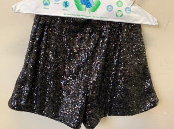 Womens, Shorts, H&M, Iridescent Black, Sequins, Polyester, Solid, Sz.2, Clubwear Hot Pants, High Waist, Elastic at Back Waist, 1" Inseam, Invisible Zipper at Side, Multiples