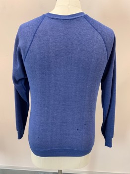Mens, Sweater, NL, Blue, Acrylic, Cotton, Heathered, C38, CN, Pullover, L/S, Moth Holes On Shoulder & Back, Stains Through Out