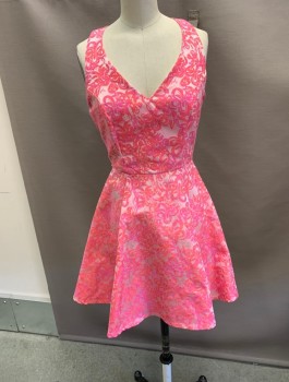 Womens, Dress, Sleeveless, EIGHTY SIX, Fuchsia Pink, Pink, Synthetic, Floral, S, Racer Back, with C Back,  Zipper.