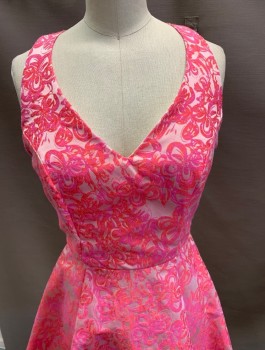 Womens, Dress, Sleeveless, EIGHTY SIX, Fuchsia Pink, Pink, Synthetic, Floral, S, Racer Back, with C Back,  Zipper.