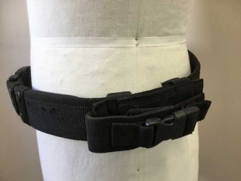 N/L, Black, Nylon, Solid, Nylon Webbing Tactical Belt, Plastic Belt Closure, 2 Belt Loop with Closure for Gear, Adjustable Velcro