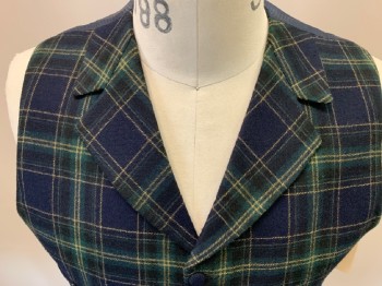 MTO, Black, Dk Green, Yellow, Wool, Plaid, 6 Buttons, 4 Pocket, Notched Lapel,