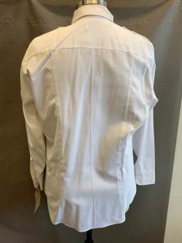 JAGUAR BY CONQUEROR, White, Polyester, Rayon, Solid, Long Sleeve Button Front, Collar Attached, 2 Pockets with Button Flap Closures, Epaulettes at Shoulders