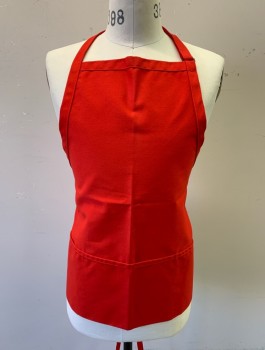 FAME, Red, Poly/Cotton, Solid, Twill, Short Length, 3 Pockets/Compartments, Adjustable Neck Strap, Self Ties at Sides