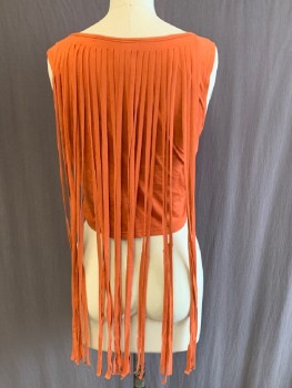 Womens, Top, CLEO, Pumpkin Spice Orange, Polyester, Spandex, Solid, S, Pull On, Round Neck, Long Fringe From Neck Line Front & Back, Slvls, Cropped