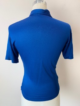 KNIT, Blue, White, Polyester, Color Blocking, S/S, C.A., Zip Front,
