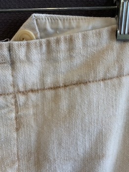 NL, Beige, Cotton, Solid, F.F, Button Front, 2 Pocket, Inside Suspender Buttons, Stirrups, Aged/Distressed