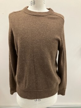 Mens, Pullover Sweater, BANANA REPUBLIC, Brown, Dk Brown, Wool, 2 Color Weave, XS, L/S, Crew Neck
