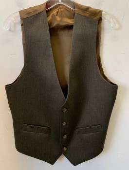 Mens, 1990s Vintage, Suit, Vest, CHAPS, Brown, Wool, Solid, 40, 4 Button, 2 Pocket