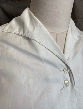 MARY LEWIS SEARS, White, Cotton, Solid, Long Sleeves, Button Front, Curved Pointed Collar Attached, Buttons in Groups of 2, Pleats at Waist,