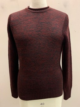 Mens, Pullover Sweater, SUPERDRY CO, Red Burgundy, Black, Cotton, 2 Color Weave, L, L/S, Crew Neck,