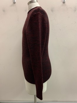 Mens, Pullover Sweater, SUPERDRY CO, Red Burgundy, Black, Cotton, 2 Color Weave, L, L/S, Crew Neck,