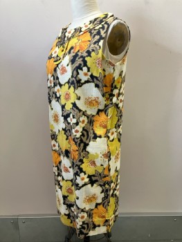SHAKER SQUARE, Yellow/ Multi-color, Floral, Boat Neck, 3 Button Placket, Back Zip