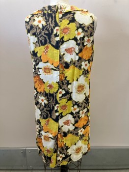 SHAKER SQUARE, Yellow/ Multi-color, Floral, Boat Neck, 3 Button Placket, Back Zip