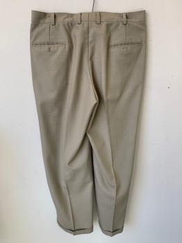 Mens, Pants, N/L, Putty/Khaki Gray, Poly/Cotton, Solid, L30, W34, Zip Front, Pleated Front, 4 Pockets, Cuffed, Self Plaid