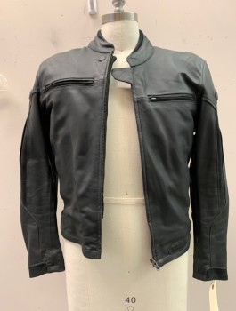 Mens, Leather Jacket, HELD, Black, Leather, Solid, 40, Zip Front, 4 Zipper Pockets, Zipper in Liner