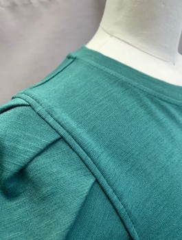 Womens, Top, FREE PEOPLE, Forest Green, Cotton, Polyester, Solid, XS, Jersey, Long Puffy Sleeves Gathered at Shoulders, Round Neck,  Pullover, Fitted