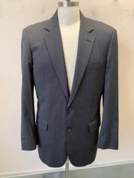 Mens, Suit, Jacket, JOS A. BANKS, Gray, Wool, Herringbone, 40L, Single Breasted, Notched Lapel, 2 Buttons, 3 Pockets