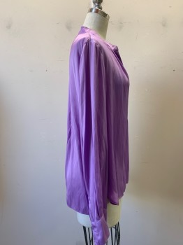 ZIDAG & VOLTAIRE , Lavender Purple, Polyester, Solid, V-neck, Collar Stand, Long Sleeves,