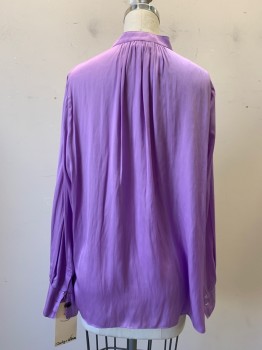 ZIDAG & VOLTAIRE , Lavender Purple, Polyester, Solid, V-neck, Collar Stand, Long Sleeves,