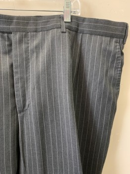 N/L, Gray, Wool, Stripes, Pleated Front, Zip Fly, Bttn. Closure, 4 Pockets, Cuffed