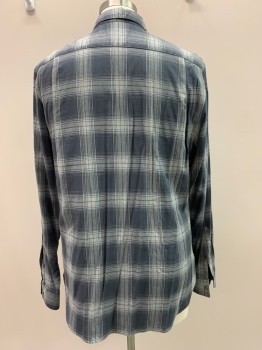 VINCE, Charcoal Gray, Gray, Cotton, Rayon, Plaid, L/S, Button Front, Collar Attached