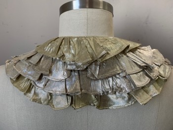 Unisex, Historical Fiction Collar, VELVETEEN, White Gold, Lurex, 4 Flat Layers of Ruffles, 1 Button CF with Bow & Tassels to Hide It.