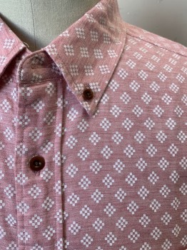FAHERTY, Dusty Red, White, Cotton, Tencel, Diamonds, Button Down Collar, Button Front, S/S, 1 Pocket,