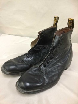 Mens, Boots 1890s-1910s, BAXTER, Black, Leather, Solid, 8.5, Lace Up Ankle Boot, Cap Toe