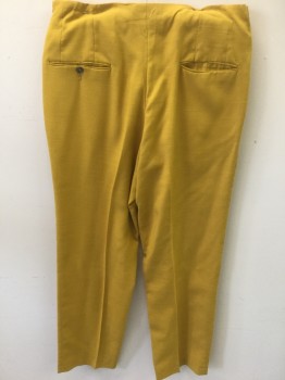 Mens, Pants, BEN HOGAN, Dijon Yellow, Synthetic, Solid, 32/29, Flat Front, Gold Buckle Self Belt with Award Cup, Pockets, No Waistband, Textured Weave