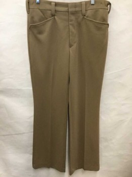 Mens, Slacks, LEE, Dijon Yellow, Polyester, Solid, Ins:31, W:30, Ribbed Texture, Flat Front, Zip Fly, 4 Pockets, Belt Loops, Boot Cut,