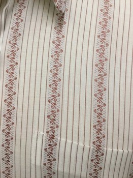 Mens, Dress Shirt, N/L, Off White, Wine Red, Poly/Cotton, Stripes - Vertical , Zig-Zag , 32, 16, Collar Attached, Button Front, 1 Pocket, Long Sleeves,