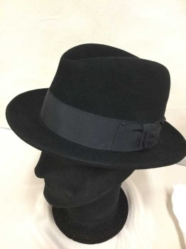 Mens, Fedora, Dobbs, Midnight Blue, Wool, Solid, 7, 2" Grosgrain Band and Bow,