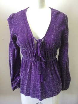 Womens, Top, N/L, Purple, Silver, Polyester, Speckled, B: 28, S, W: 20, Lurex Sparkle Disco, Pullover, Long Sleeves with Elastic Cuffs, V-neck, Elastic Empire Waist, 3 Lacing/Ties At Front