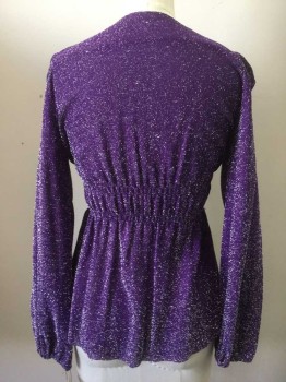 N/L, Purple, Silver, Polyester, Speckled, Lurex Sparkle Disco, Pullover, Long Sleeves with Elastic Cuffs, V-neck, Elastic Empire Waist, 3 Lacing/Ties At Front