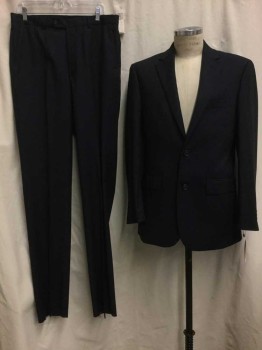 Mens, Suit, Jacket, JOS A BANK, Navy Blue, Gray, Wool, Stripes, 40L, Navy, Thin Gray Stripes, 2 Buttons,  Notched Lapel,