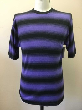 Womens, T-Shirt, COMMON THREADS, Purple, Black, Poly/Cotton, Stripes, XL, Short Sleeves, Solid Black Ribbed Knit Collar