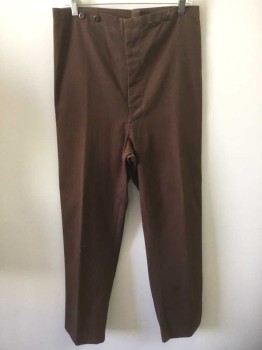 N/L MTO, Brown, Cotton, Solid, Twill, Button Fly, Suspender Buttons at Outside Waist, No Pockets, Made To Order Reproduction **Has Some Holes on Leg,