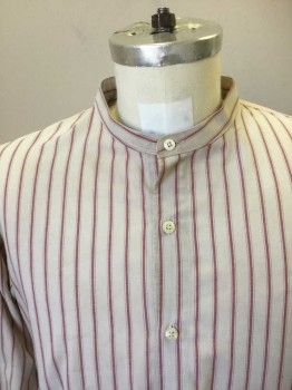N/L, Off White, Wine Red, Poly/Cotton, Stripes, Long Sleeves, Button Front, with Cuffs, Lightly Aged,
