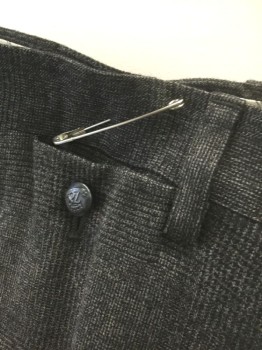 BANANA REPUBLIC, Gray, Charcoal Gray, Wool, Glen Plaid, Flat Front, Zip Fly, 4 Pockets Plus 1 Watch Pocket with Embossed Button Closure, Slim Straight Leg