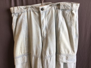 Mens, Jeans, BUGLE BOY, Lt Blue, Cotton, Solid, 34/33, Denim Cargo Jeans, Zip Front, 4 Pockets,