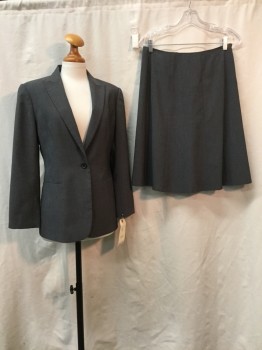 Womens, Suit, Jacket, CALVIN KLEIN, Heather Gray, Polyester, Rayon, Solid, 6, Heather Gray, Peaked Lapel, 1 Button, 3 Pockets,