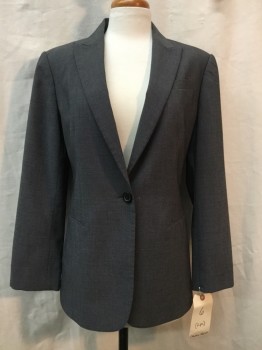 CALVIN KLEIN, Heather Gray, Polyester, Rayon, Solid, Heather Gray, Peaked Lapel, 1 Button, 3 Pockets,