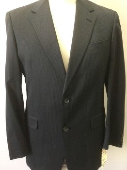 AUSTIN REED, Dk Gray, Brown, Lt Gray, Wool, Stripes, 2 Buttons,  Notched Lapel, 3 Pockets,