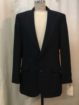 ANDHURST, Navy Blue, Black, Gray, Synthetic, Plaid, Navy, Black & Gray Plaid, Notched Lapel, Collar Attached, 2 Buttons,  3 Pockets,