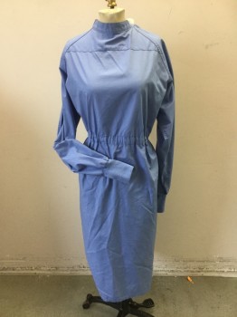 Unisex, Surgical Gown, Lt Blue, Cotton, Solid, XL, Long Sleeves, Lacing/Ties,  Drawstring At Waist That Ties At Back, Brown Ties at Center Back at Neck .  Multiples Available