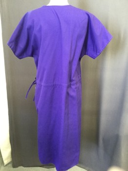 NURSE MATES, Purple, Polyester, Cotton, Solid, V-neck, Short Sleeves, Drawstring Waist,