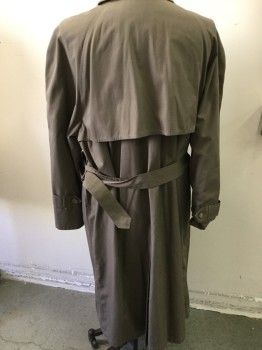 Mens, Coat, Trenchcoat, LONDON FOG, Brown, Cotton, Polyester, Solid, 42 R, Double Breasted  with Belt No Linning