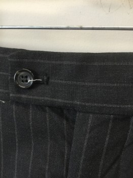 GIORGIO BERTUCCI, Charcoal Gray, Wool, Stripes - Pin, with Beige Double Pinstripes, Triple Pleated, Button Tab Waist, Zip Fly, 4 Pockets, Early 1990's